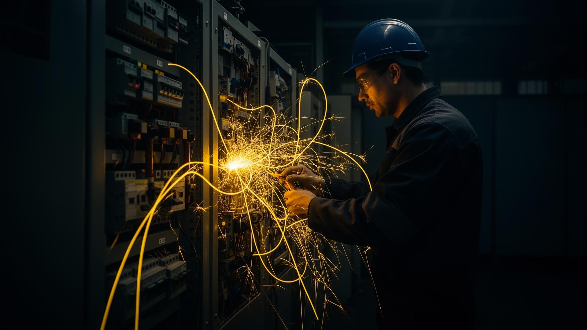 Engenheiro eletricista trabalhando em painel industrial